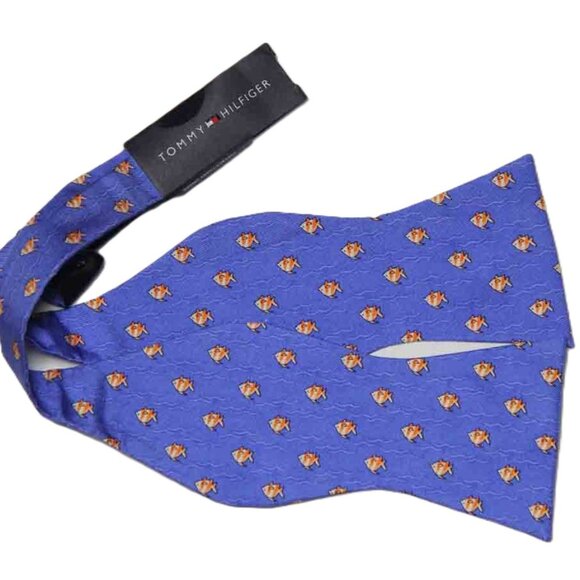 NEW Tommy Hilfiger Bow Tie Blue Orange White Fish Water Men's OS Adjustable - Picture 1 of 1